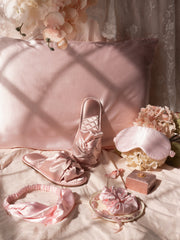 Load image into Gallery viewer, 5 In One Satin Sleep Set - Pillow Case/Eye Cover/Butterfly Knot Slippers/Scrunchies/Hairband