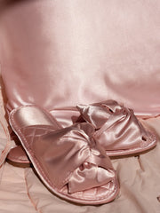 Load image into Gallery viewer, 5 In One Satin Sleep Set - Pillow Case/Eye Cover/Butterfly Knot Slippers/Scrunchies/Hairband
