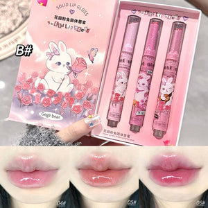 Heart Shaped Lipstick/Lip Gloss Set - 3 PCS Color Cosmetic Glossy Lip Care for Adults