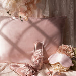 Load image into Gallery viewer, 5 In One Satin Sleep Set - Pillow Case/Eye Cover/Butterfly Knot Slippers/Scrunchies/Hairband
