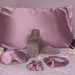 Load image into Gallery viewer, 5 In One Satin Sleep Set - Pillow Case/Eye Cover/Slippers/Scrunchies/Hairband
