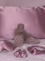 Load image into Gallery viewer, 5 In One Satin Sleep Set - Pillow Case/Eye Cover/Slippers/Scrunchies/Hairband
